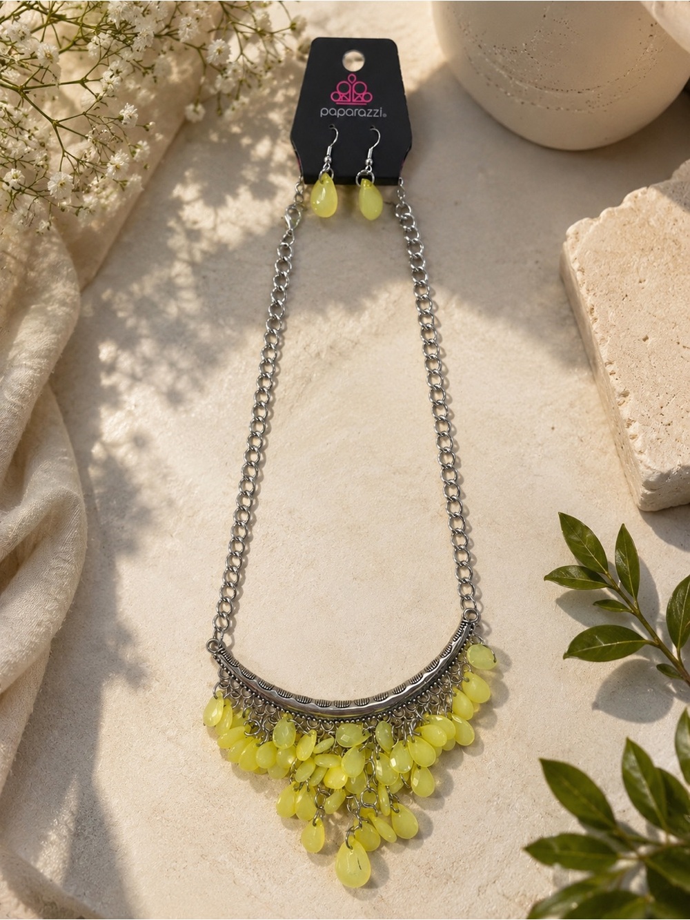 paparazzi Lemon Drop Fringe Necklace with Matching Earrings